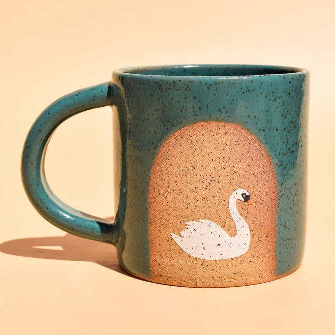 Swan Teal Blue Wheel Thrown 14 Oz Mug