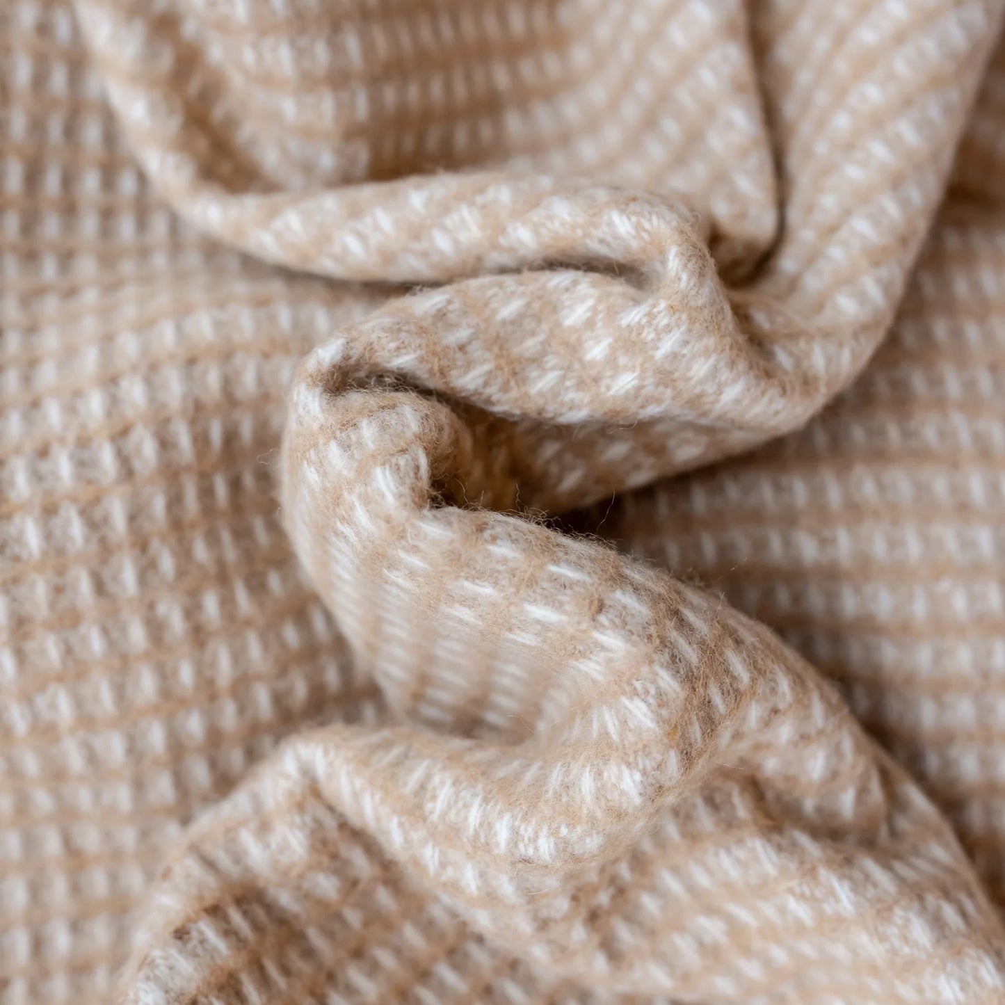 Recycled Wool Natural Tan Waffle Throw Blanket