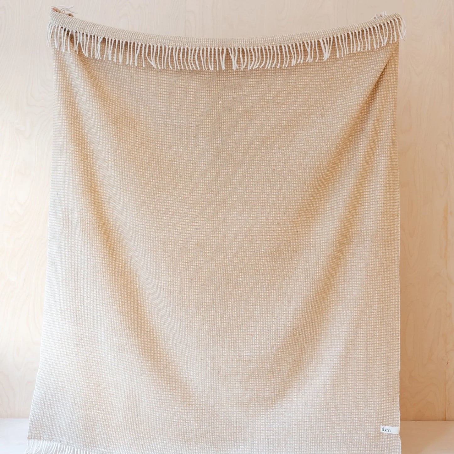 Recycled Wool Natural Tan Waffle Throw Blanket