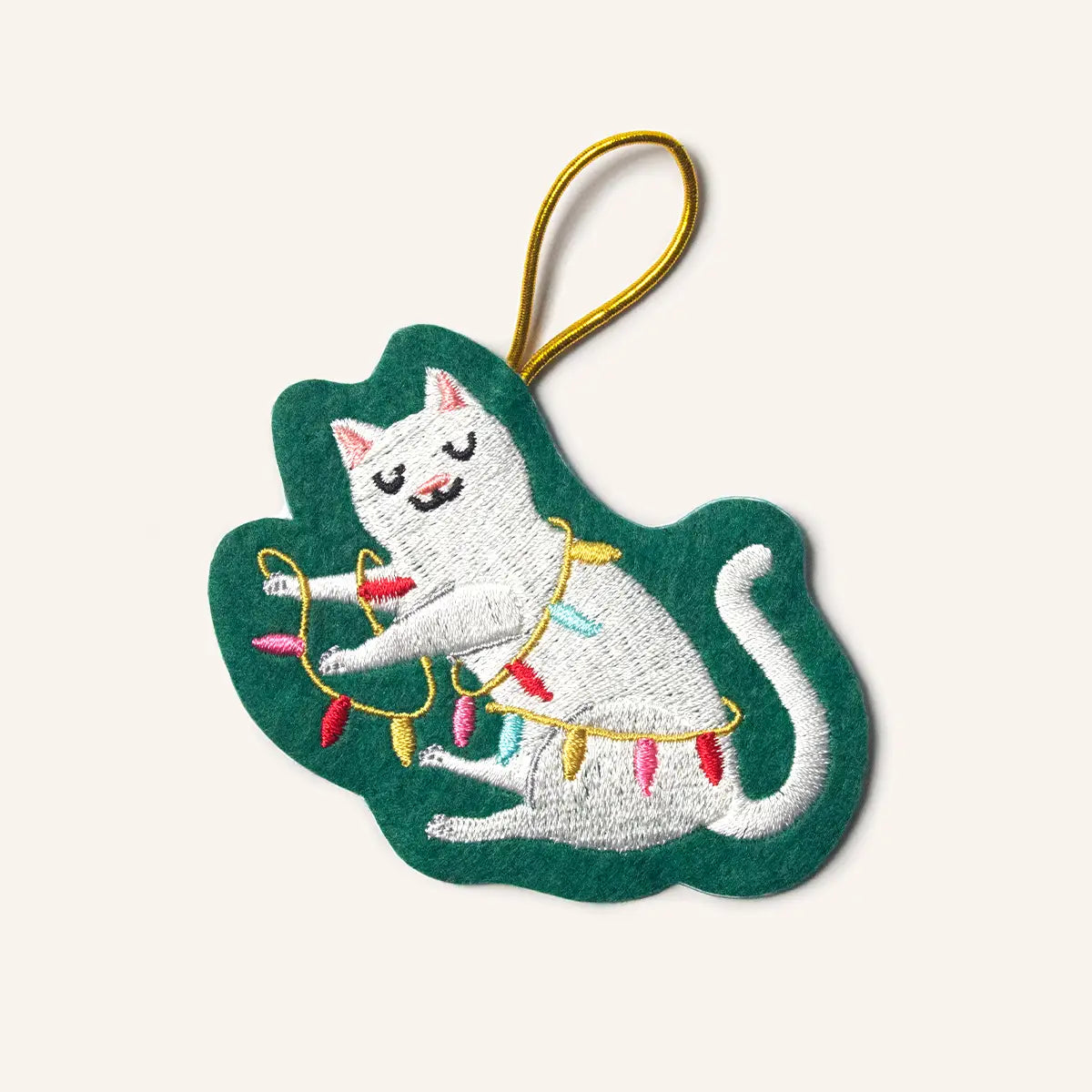 Tangled Cat Embroidered Holiday Ornament