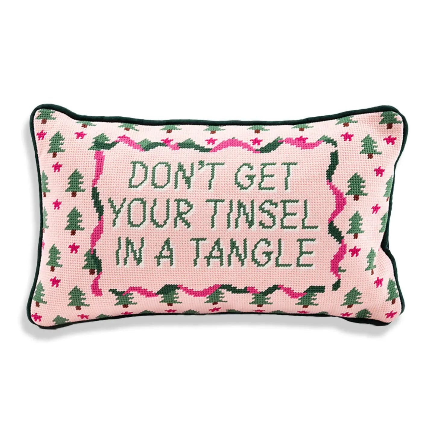 Don't Get Your Tinsel in a Tangle Needlepoint Holiday Lumbar Pillow