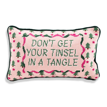 Don't Get Your Tinsel in a Tangle Needlepoint Holiday Lumbar Pillow