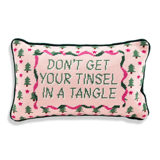 Don't Get Your Tinsel in a Tangle Needlepoint Holiday Lumbar Pillow