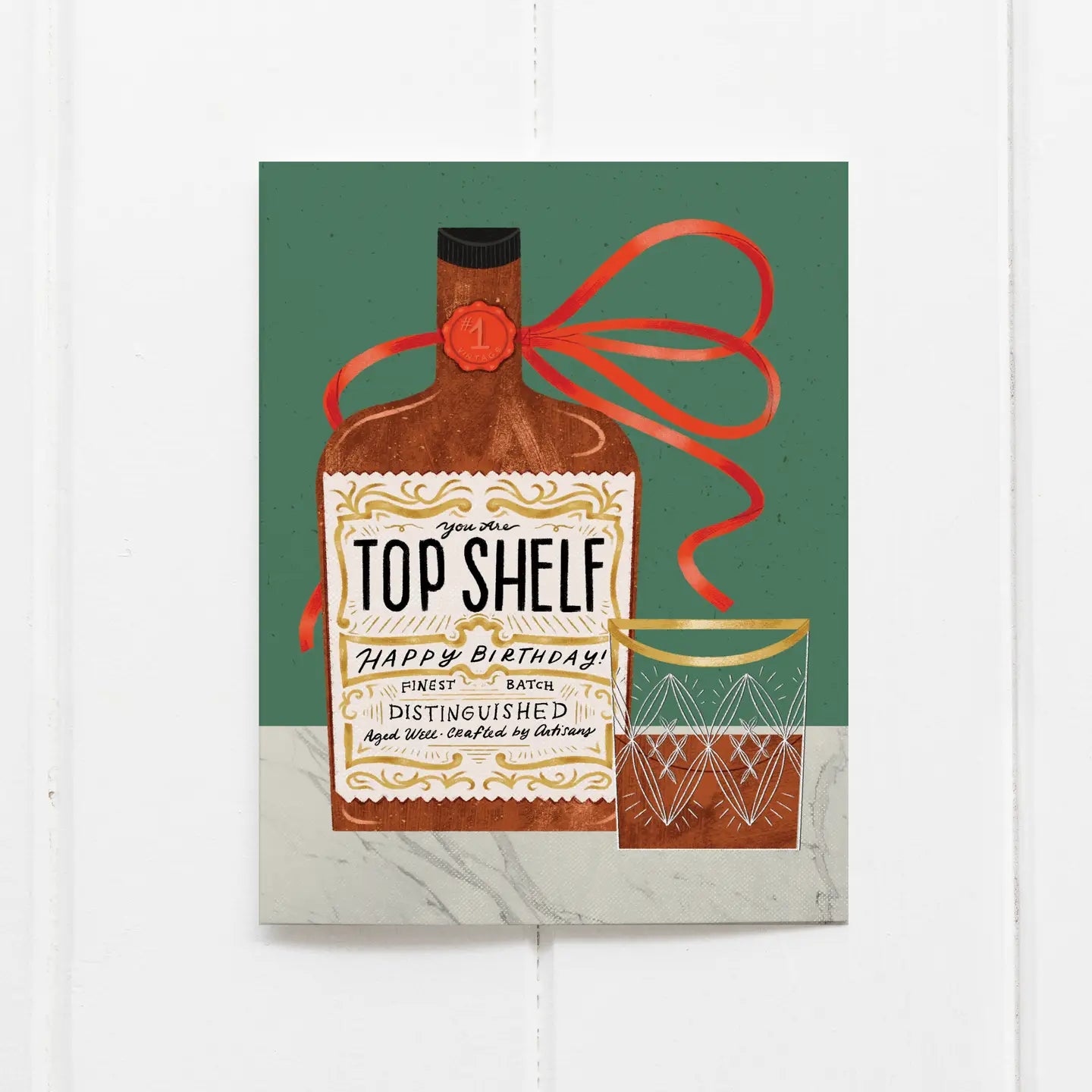 Top Shelf Whiskey Illustrated Birthday Card