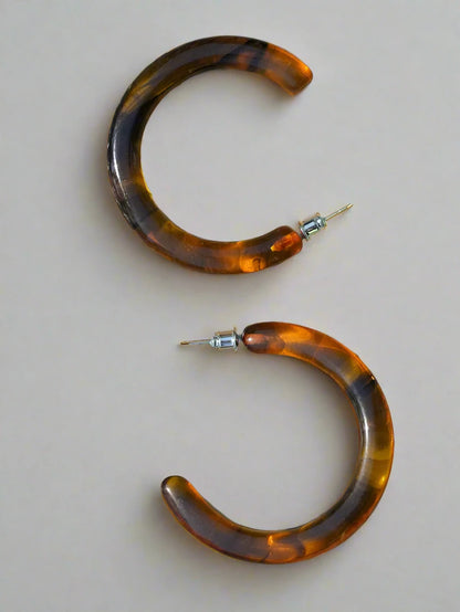 Tortoise Shell Resin Hoop Earrings