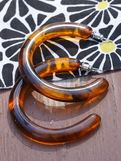 Tortoise Shell Resin Hoop Earrings