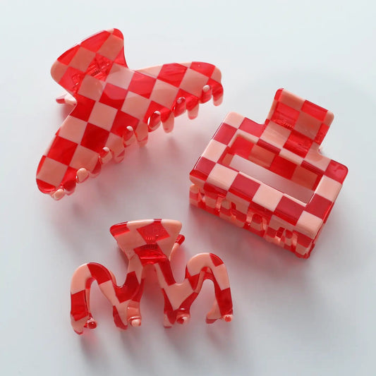 Pink & Red Checker Eco 2-3" Hair Clip