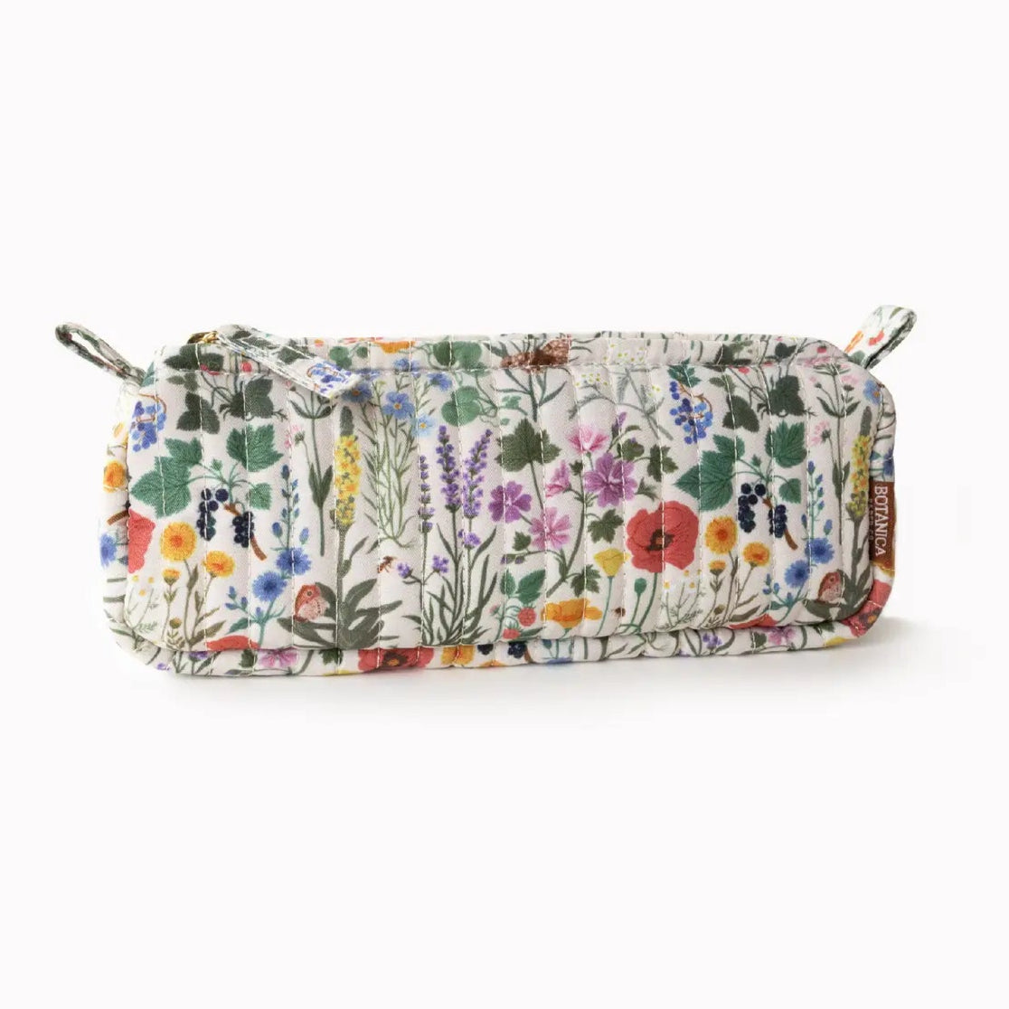 wildflower-beige-Floral-patterned pouch on a white background