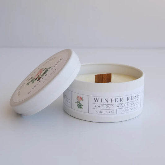 Winter Rose Hand-Poured Soy Wax Candle Tin