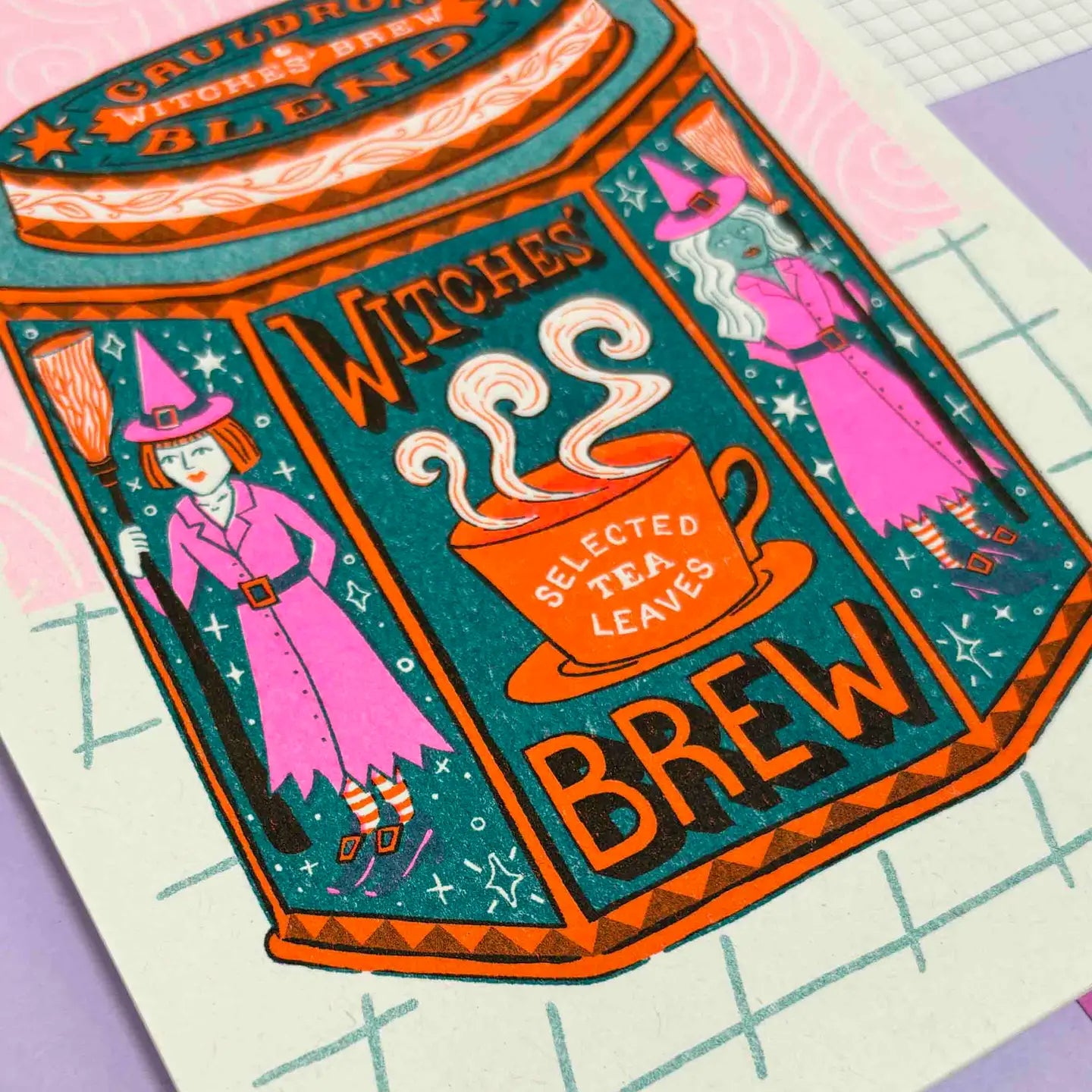 Witches' Brew Tea Box 5.75" x 8.25" Risograph Print