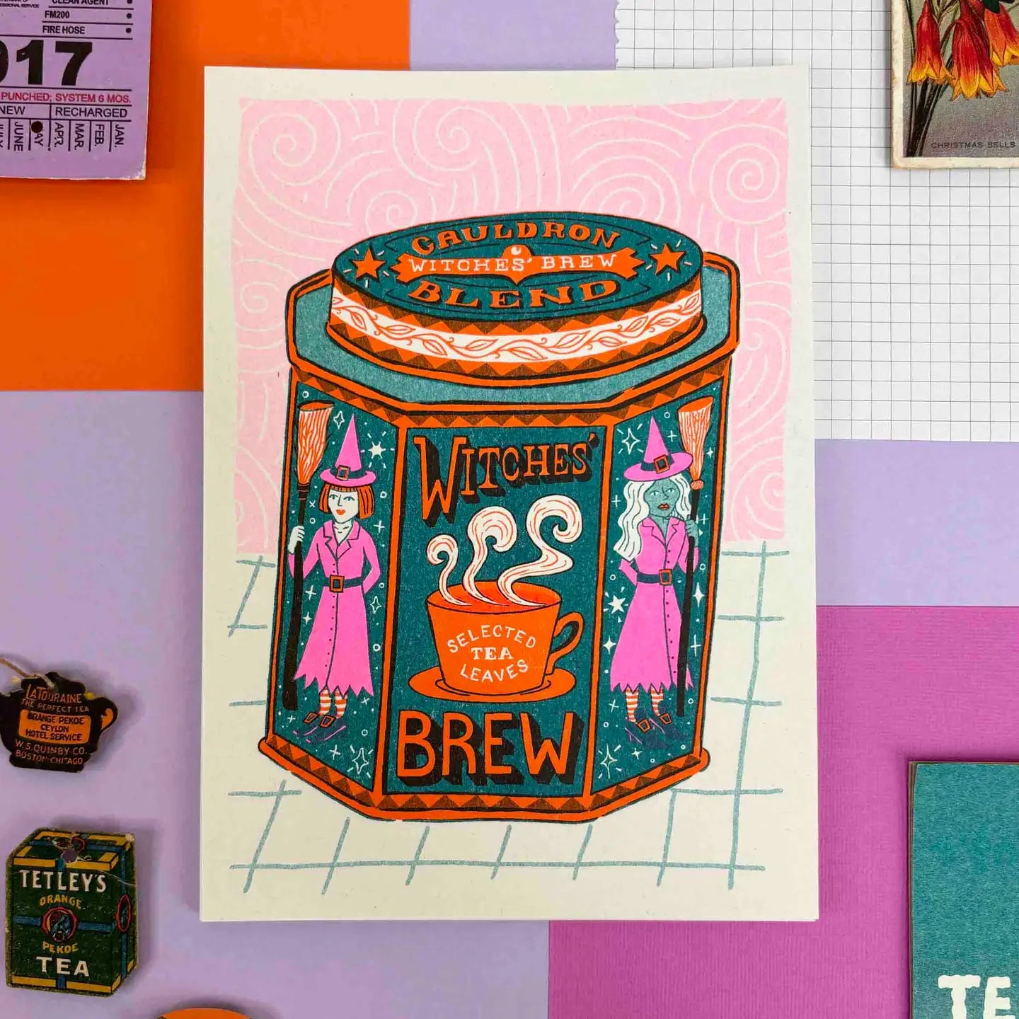 Witches' Brew Tea Box 5.75" x 8.25" Risograph Print