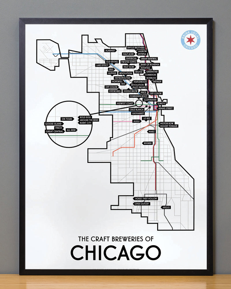 Chicago Craft Brewery Map 18" x 24" Poster