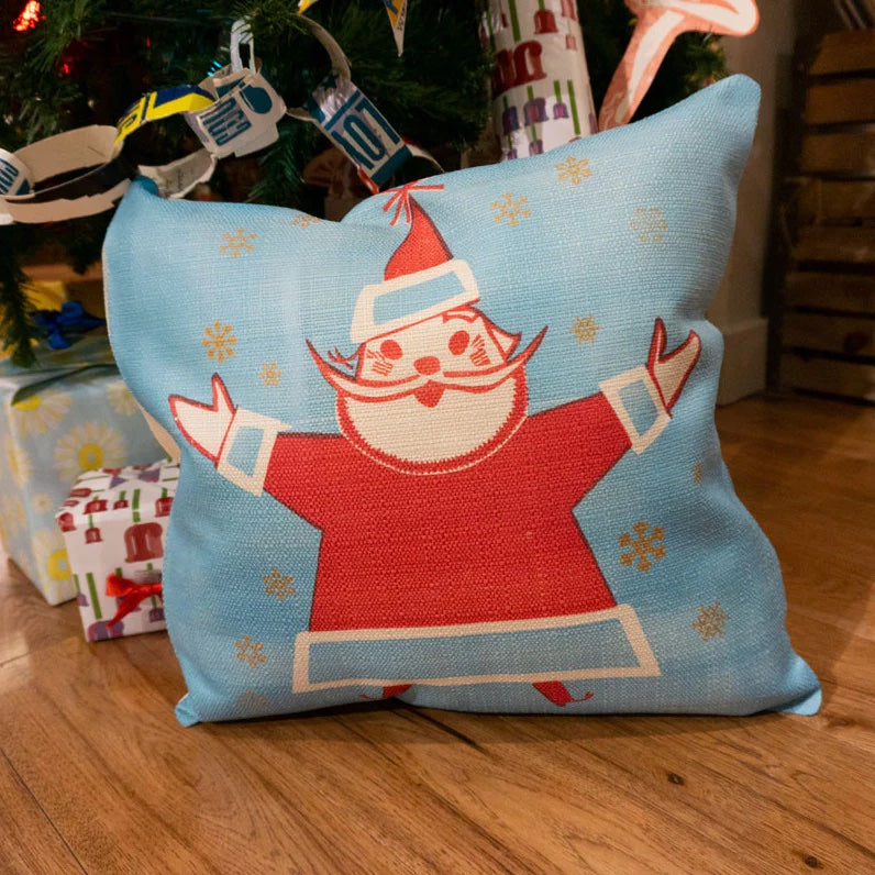 Blue Santa 18" x 18" Holiday Throw Pillow