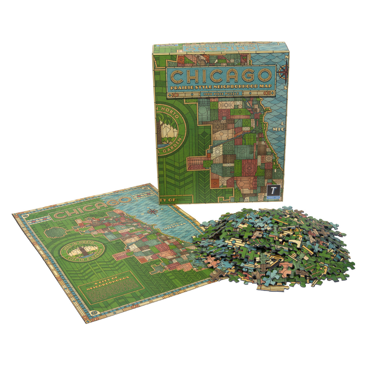 Chicago Prairie Style Stained Glass Neighborhood Map 1000 Piece Jigsaw Puzzle