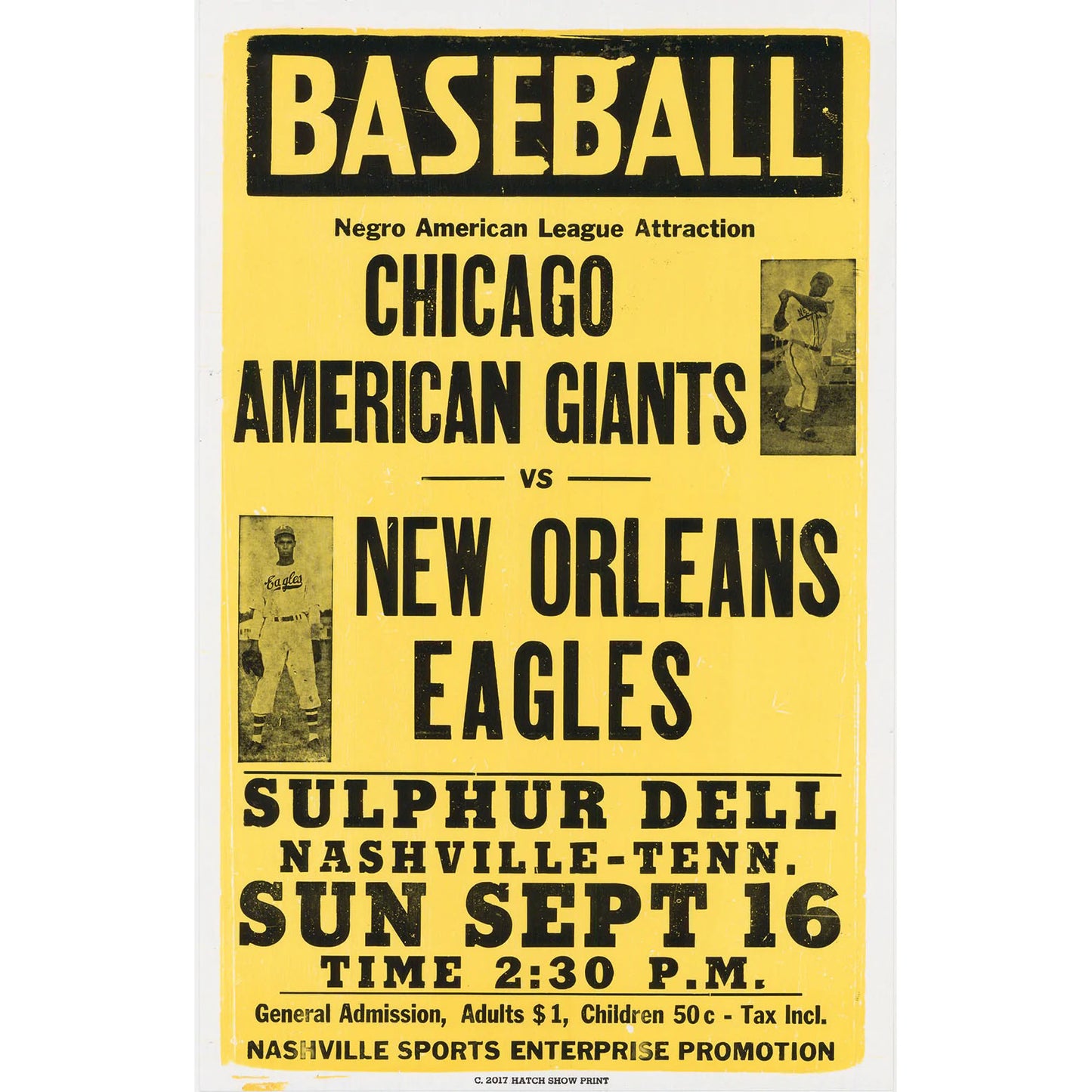 Chicago vs. New Orleans Historic Baseball Restrike 14 " x 22" Letterpress Print