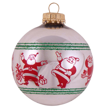 Happy Santas Frosted White & Silver Retro Glass Ball Ornaments (Set of 4)