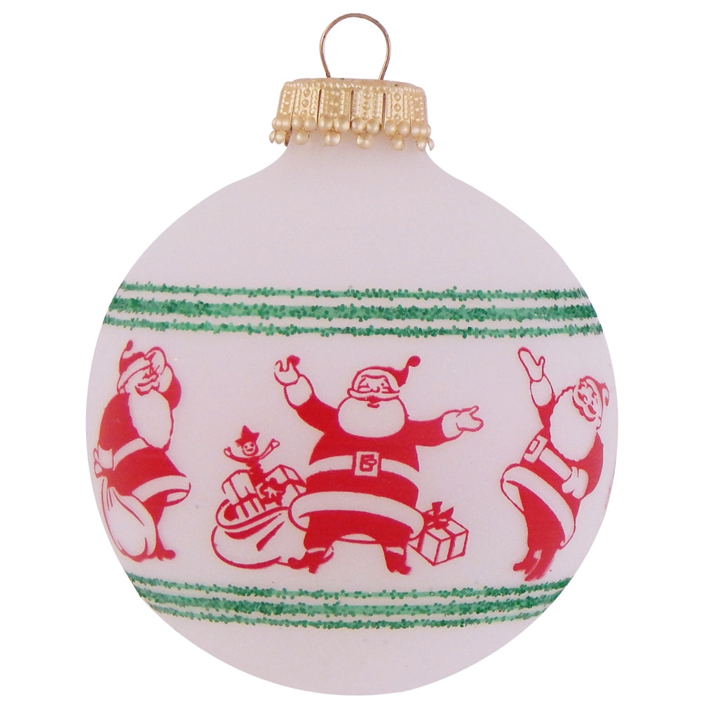 Happy Santas Frosted White & Silver Retro Glass Ball Ornaments (Set of 4)