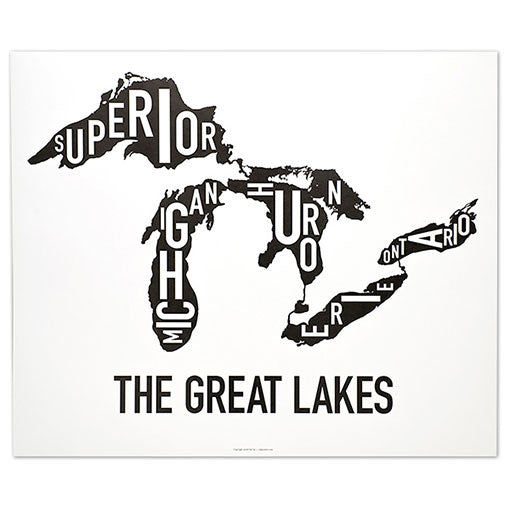 great lakes type map in black and white poster by ork posters