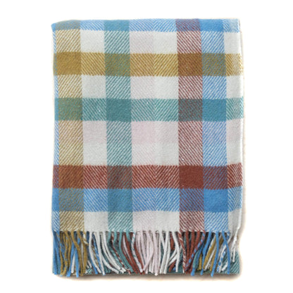 Recycled Wool Rainbow Check Plaid Throw Blanket