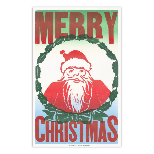 Merry Christmas Wreath 14 " x 22" Letterpress Print