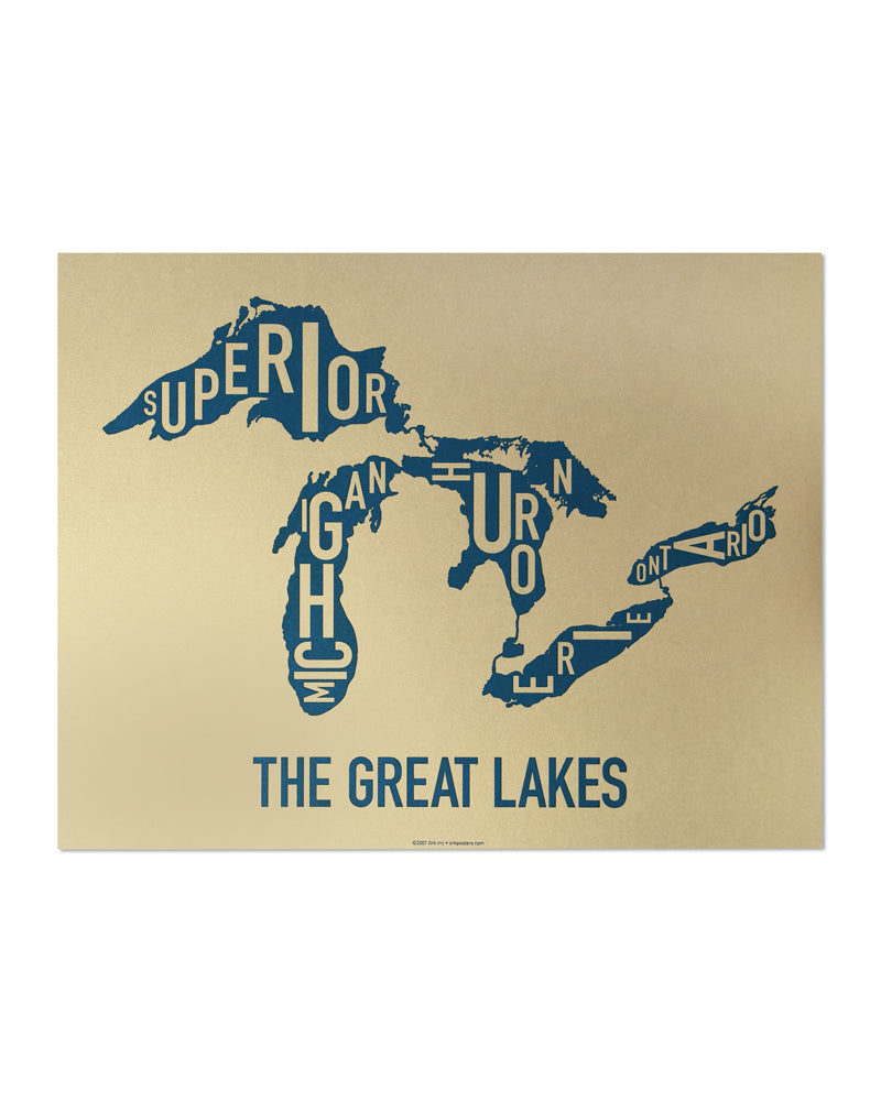 Great Lakes Map Typographic Poster