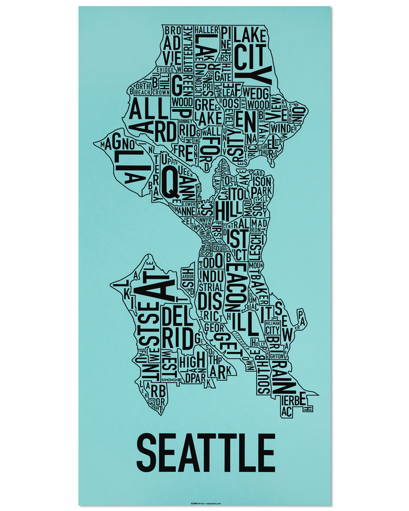 Seattle Typographic Neighborhood Map Poster