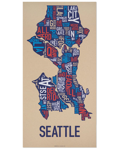Seattle Typographic Neighborhood Map Poster