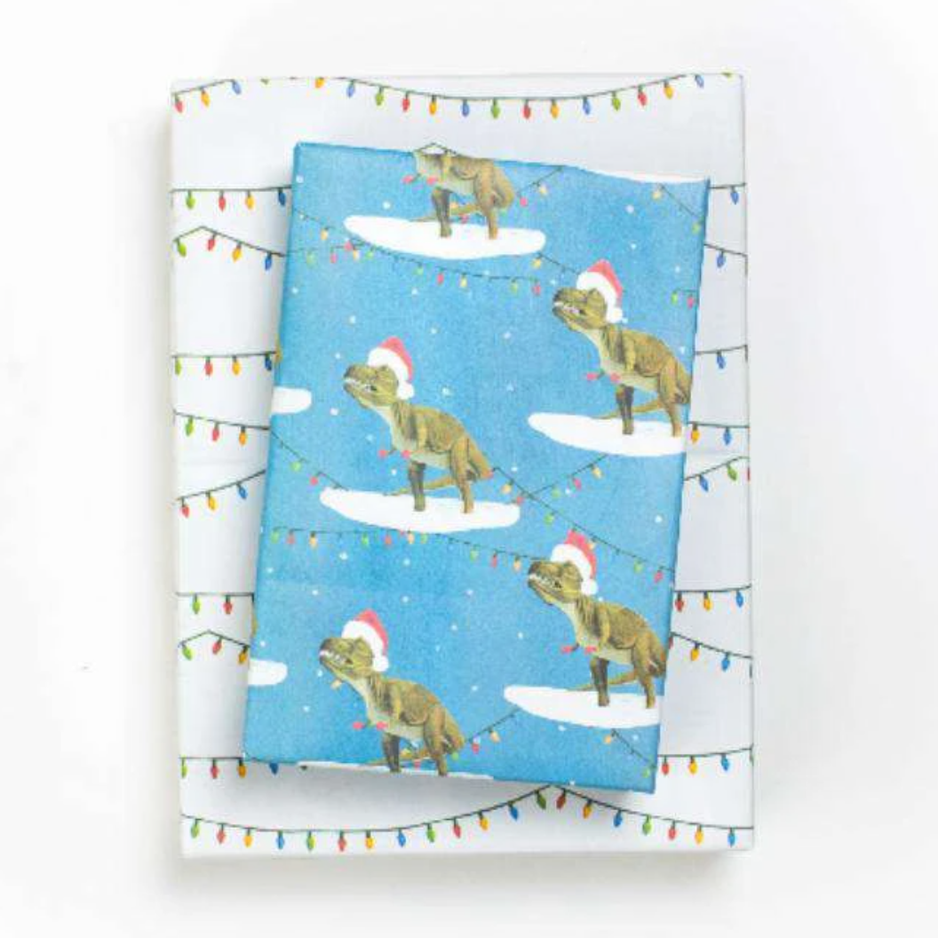 Dino & Lights Eco-friendly Two-sided Holiday Gift Wrap (Set of 3 22" x 34" sheets)