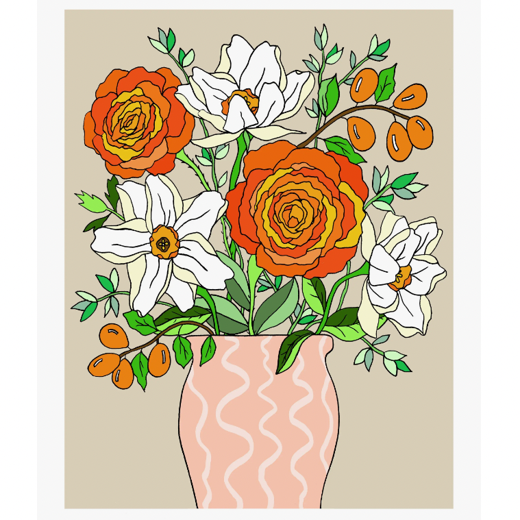 Daffodil and Ranunculus Vase 11" x 14" Print