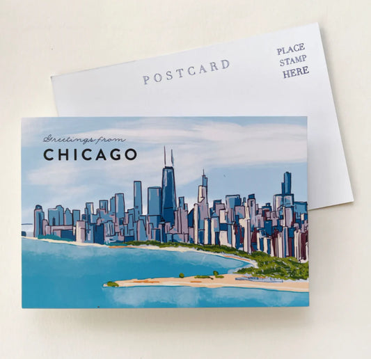 Greetings From Chicago Lakefront Illustration Postcard