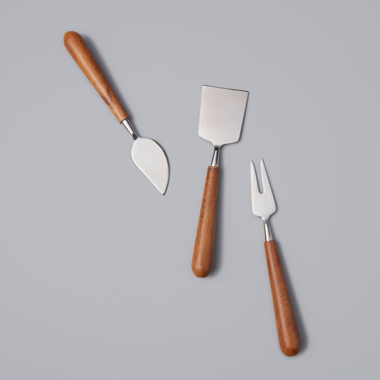 Stainless Steel & Teak Wood Cheese Knives (Set of 3)