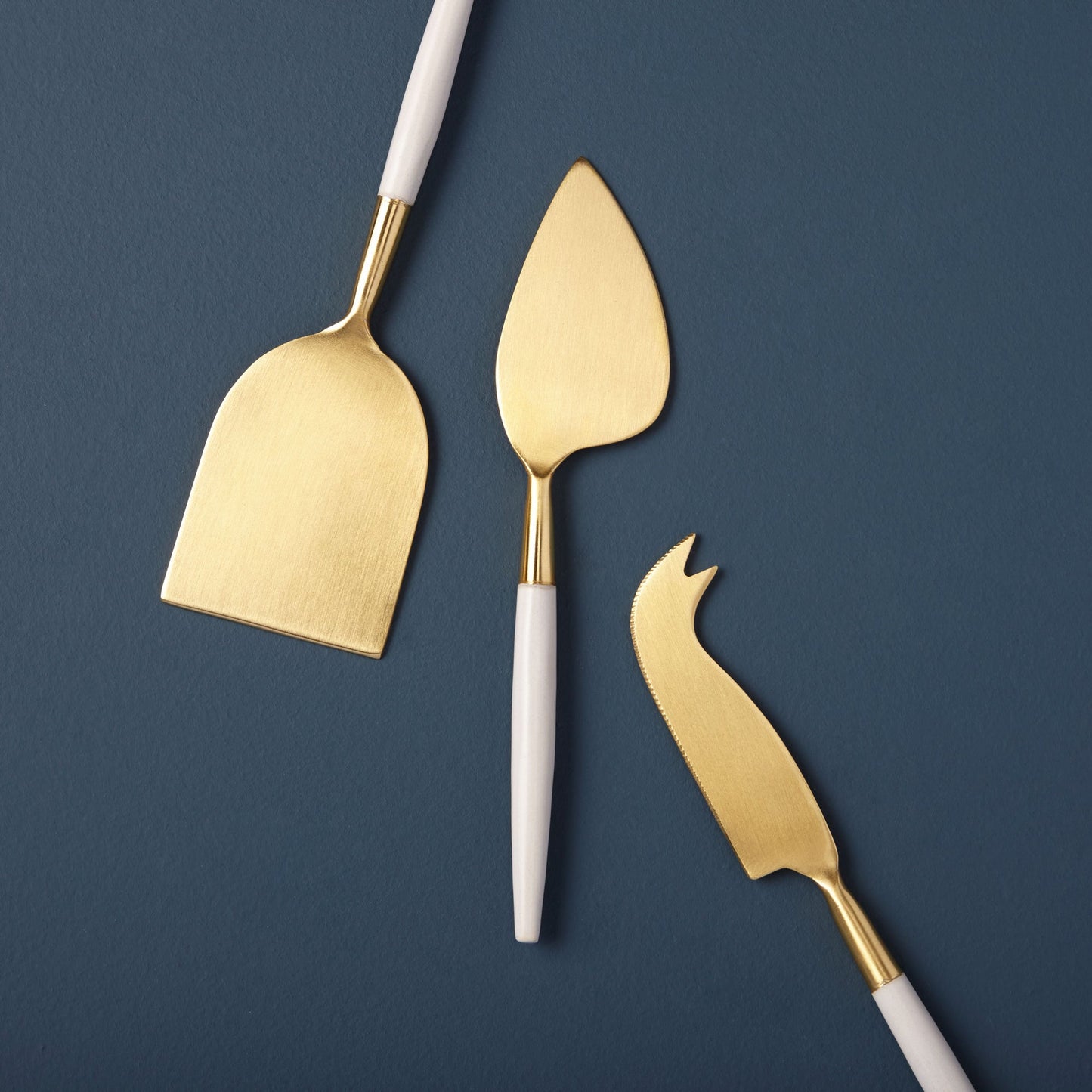 Gold & White Cheese Knives (Set of 3)