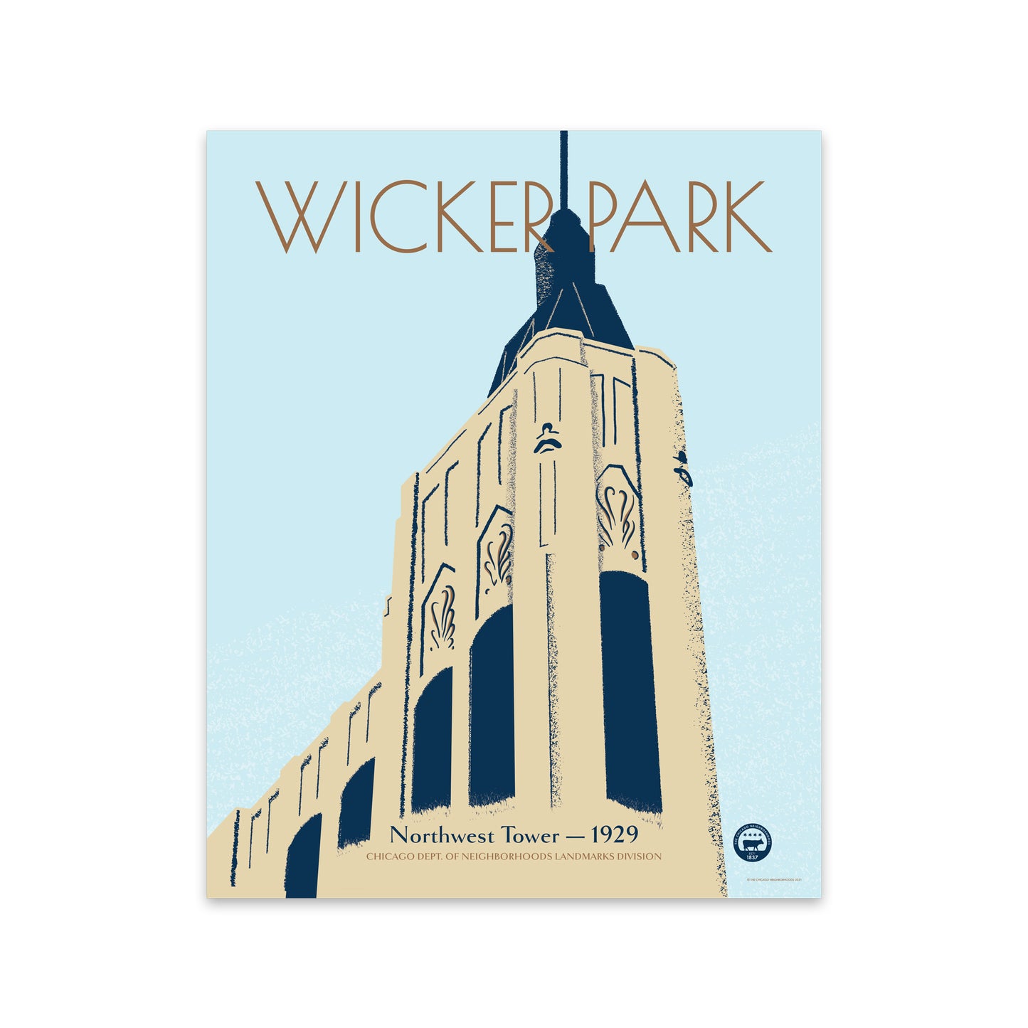 Wicker Park WPA Style Chicago Neighborhood 8" x 10" Print
