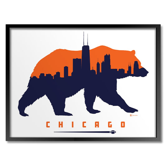 Chicago Football Bear with Skyline 8" x 10" Illustrated Print