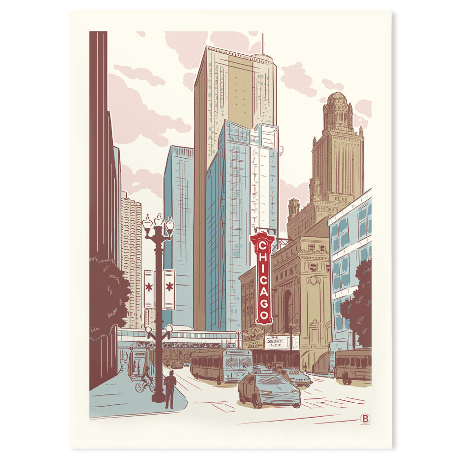 Chicago Loop Streetscape Illustrated Print