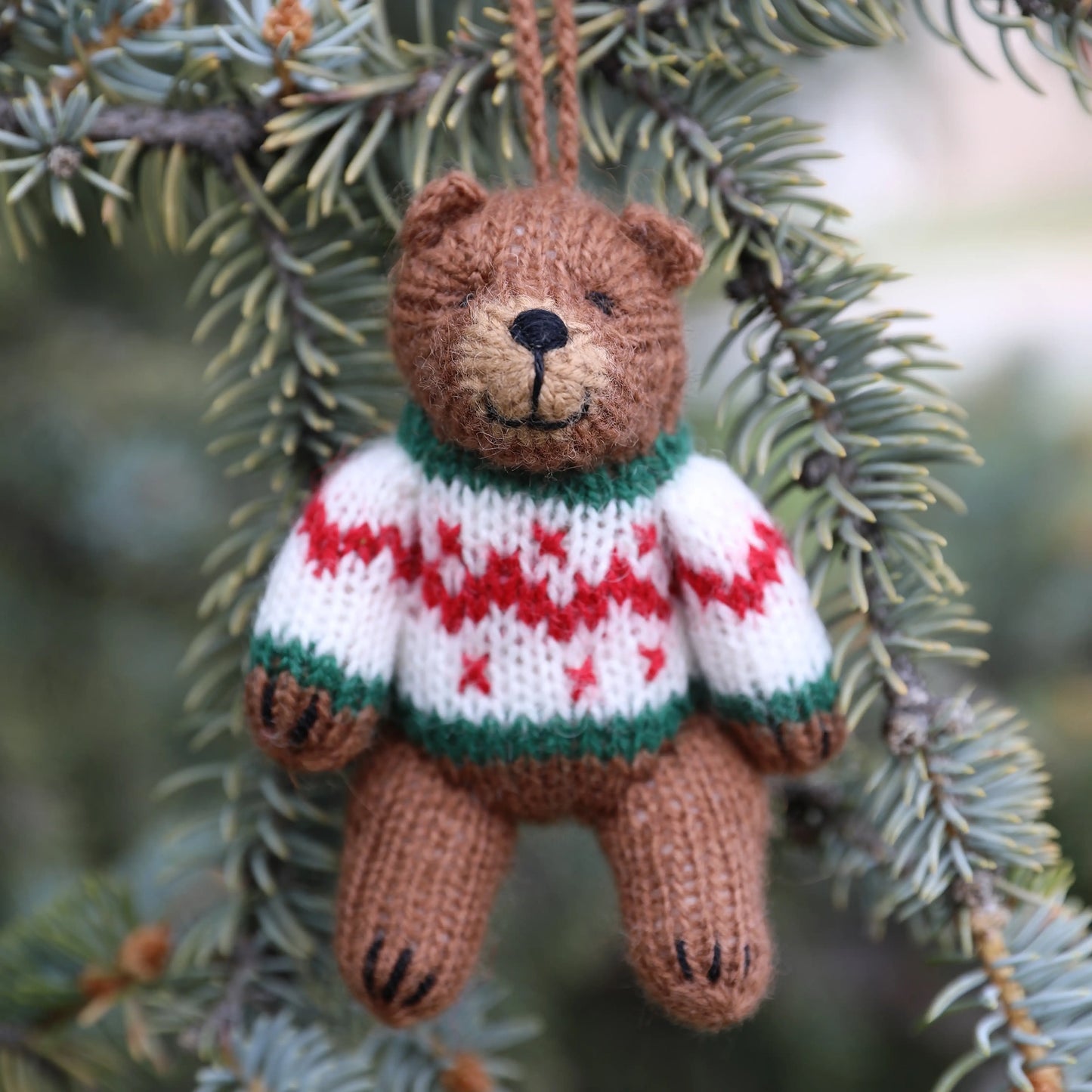 Brown Bear Knit Holiday Ornament