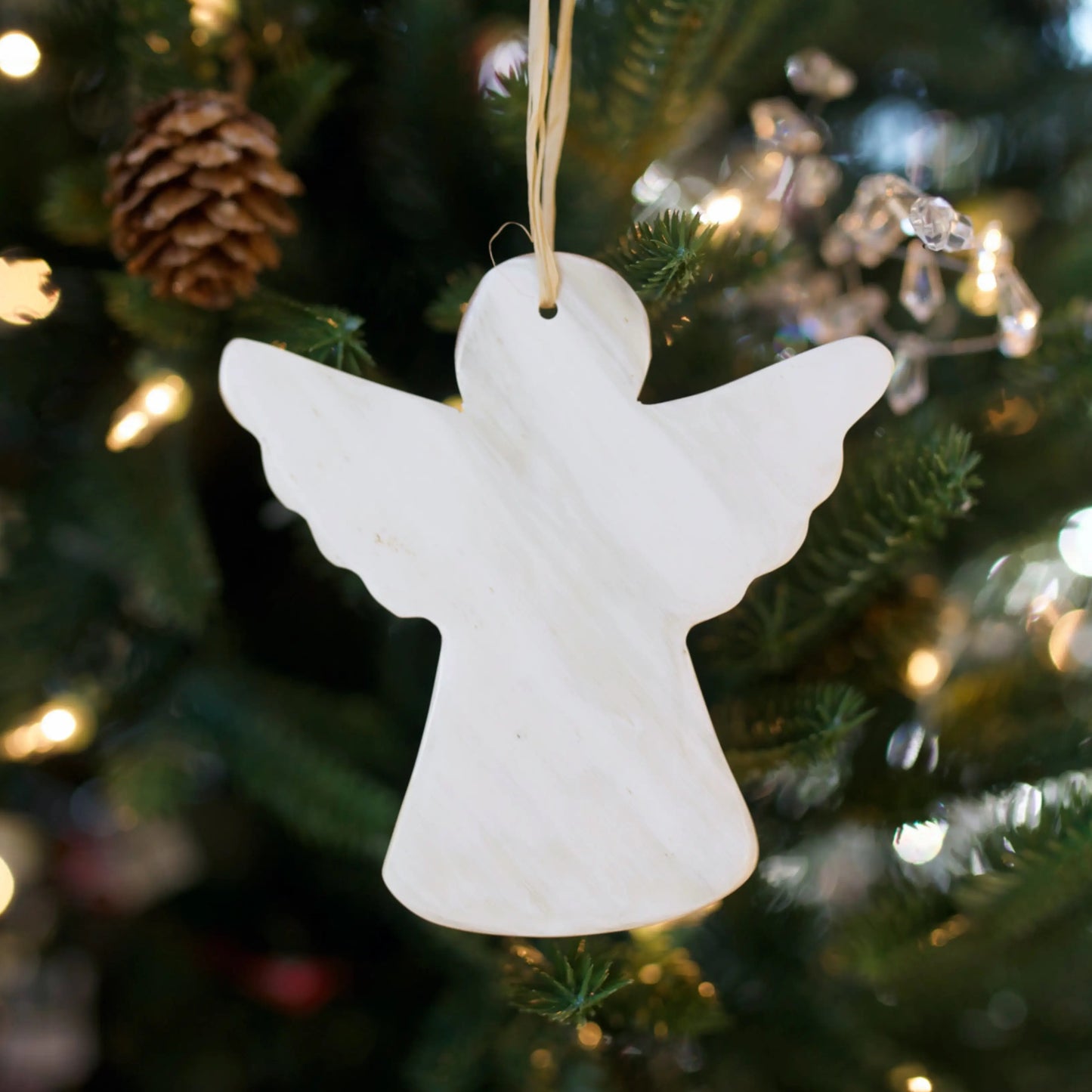 Angel Carved Cow Horn Holiday Ornament
