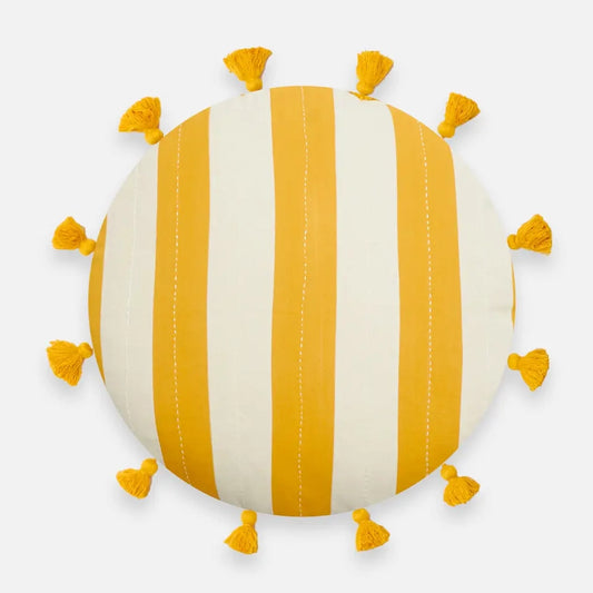 Cabana Stripe Yellow with Tassels 18" Round Throw Pillow