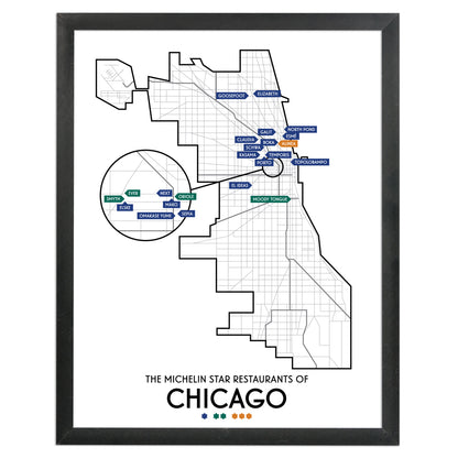 Chicago 2022 Michelin Star Restaurants Map 11" x 14" Print