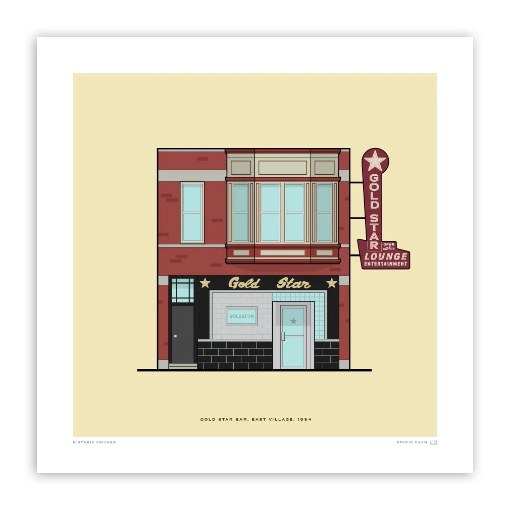 Gold Star Lounge Chicago Storefront 8" x 8" Archival Print
