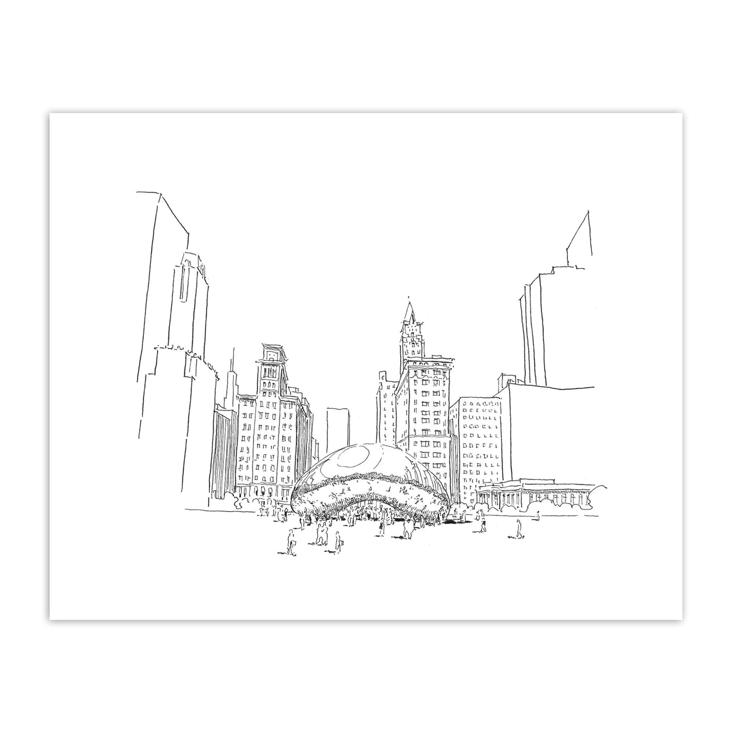 Chicago's The Bean & Millennium Park Pen & Ink Illustrated 8" x 10" Print