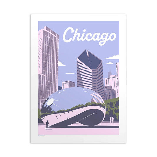 Chicago Bean (Cloud Gate) with Skyline Illustrated Print