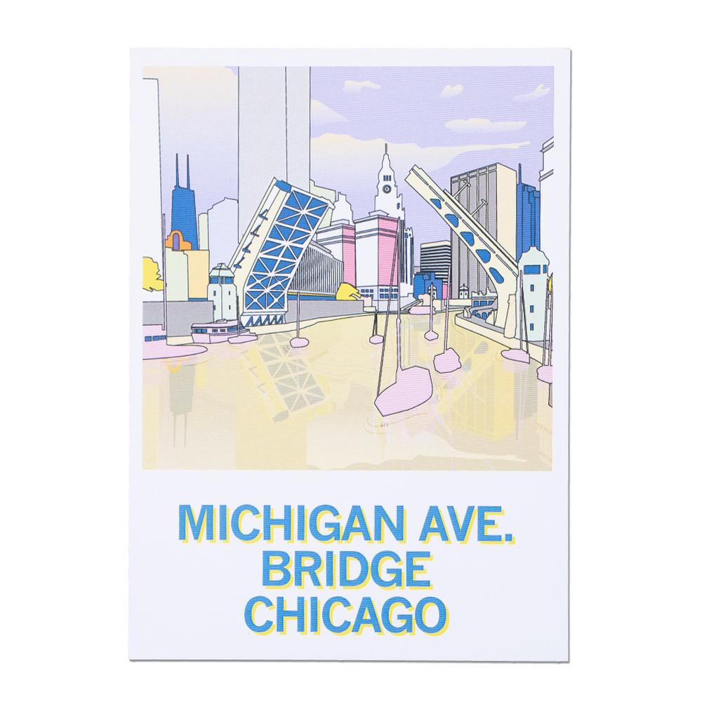 Chicago Michigan Avenue Bridge Illustration Postcard