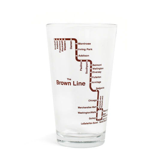 Brown Line Chicago El Train 16 Oz Pint Glass