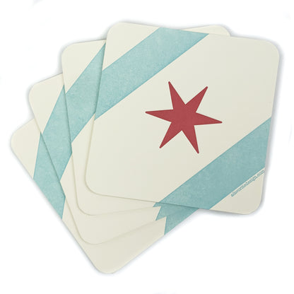 Chicago Flag Star Letterpress Coasters (Pack of 4)