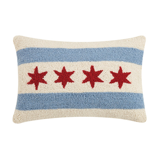 Chicago Flag Hooked Wool 18" x 12" Lumbar Pillow
