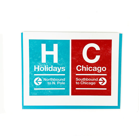 Chicago CTA Holiday Signs Letterpress Greeting Card