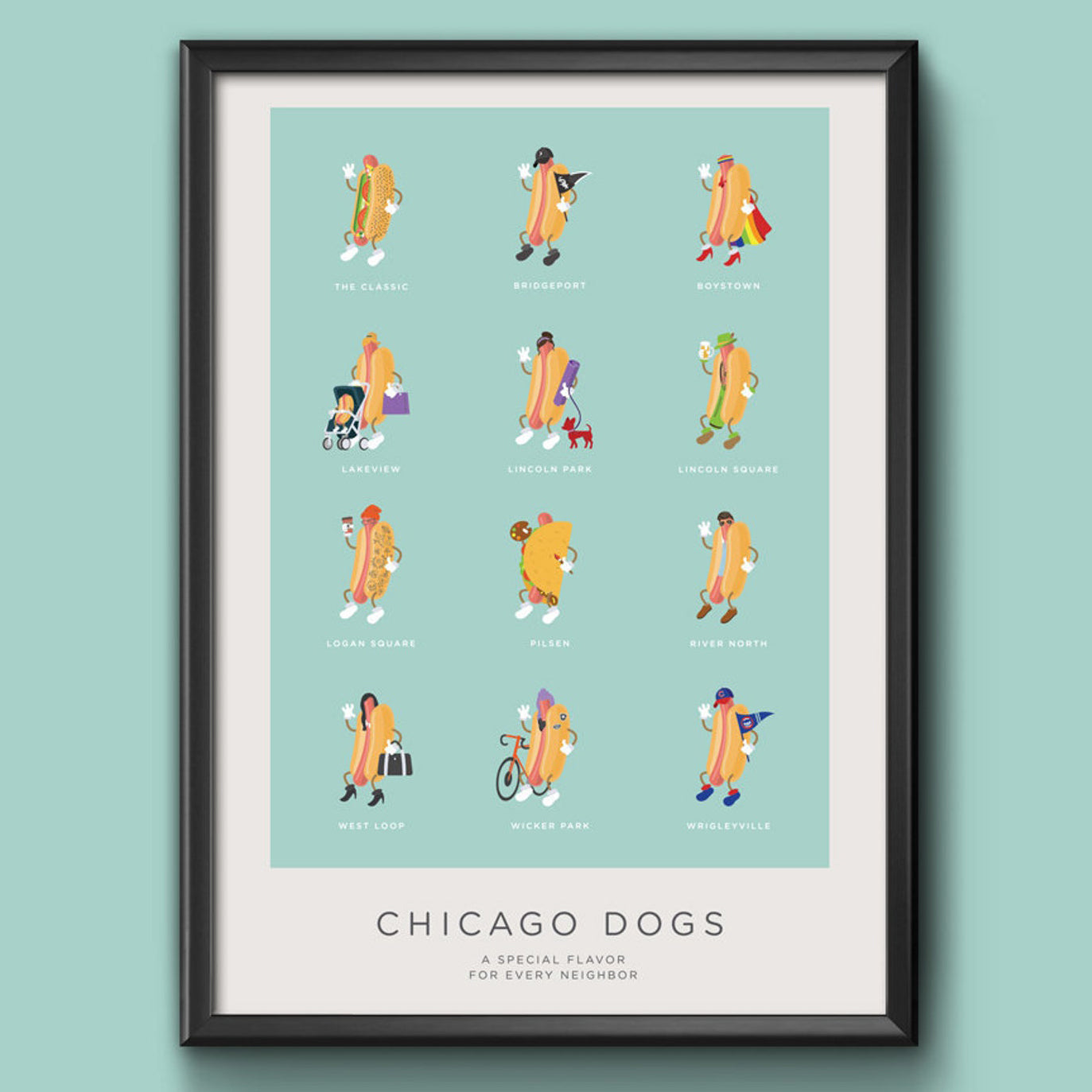 Chicago Neighborhood Hot Dogs 11" x 17" Print