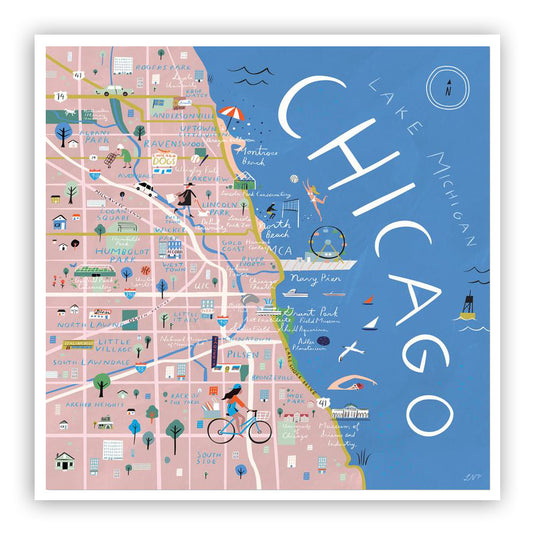 Chicago Illustrated Map 12" x 12" Archival Print
