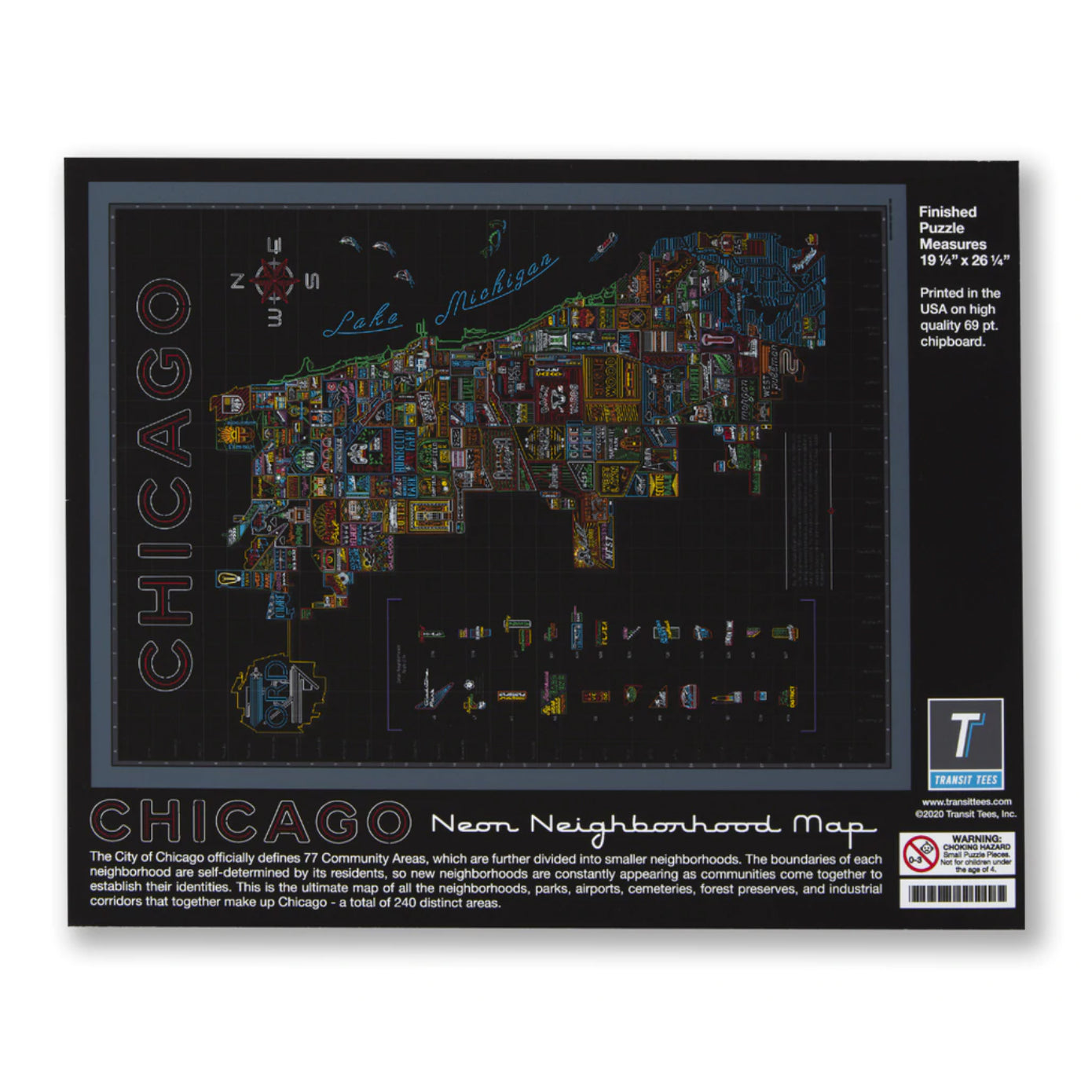 Chicago Neon Signs Neighborhood Map 1000 Piece Jigsaw Puzzle
